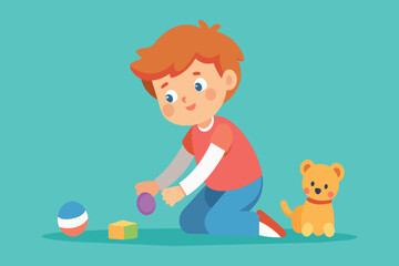 A child enjoys playtime with colorful toys and stuffed animal