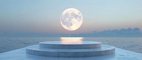 Obraz premium A modern podium for product design against the backdrop. Showcase for the presentation of products.