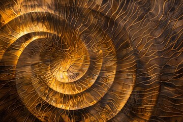 Mesmerizing Spiral of Overlapping Textures in Warm Golden Tones