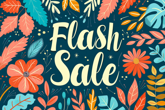 The image shows a flash sale banner with a floral background.