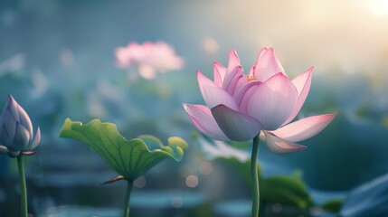 Obraz premium Amidst the gloom, the lotus flowers unfurl their petals like delicate dancers, their enchanting presence a symbol of resilience and grace.