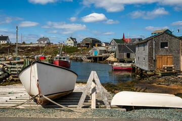 working inshore fishing boats rest at harbour on the east coast shot on nova scotia south shore  at...