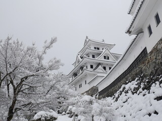 japanese castle covered with snow at  Japan