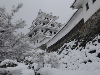 japanese castle covered with snow at  Japan