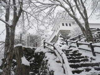 japanese castle covered with snow at  Japan