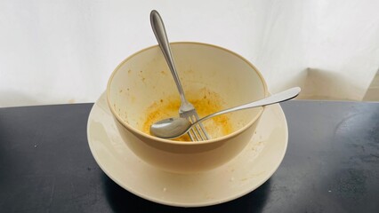 Dirty bowl in white background