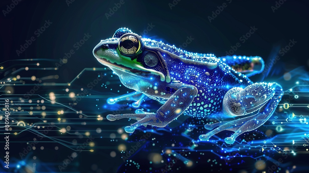 Wall mural big data visualization. a digital frog in flow information. information aesthetic design. generative