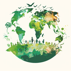 The AI-generated image depicts World Environment Day, featuring iconic symbols of the Earth, trees, and wildlife, conveying the beauty of the environment and the peril if it's harmed by various pollut