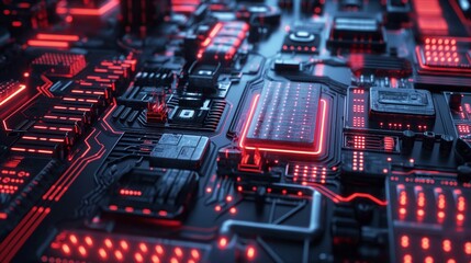 Make an 8K tech masterpiece using futuristic parts and circuit designs.