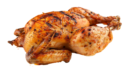 roasted chicken isolated on transparent background, grilled chicken meat cut out 