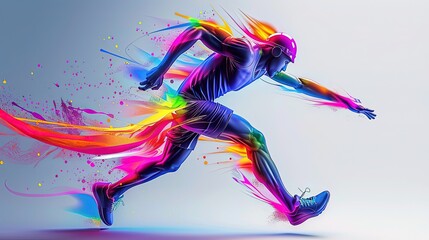 Obraz premium Expressive 3D characters captured in dynamic motion with colorful shadows. Best for advertising banners.
