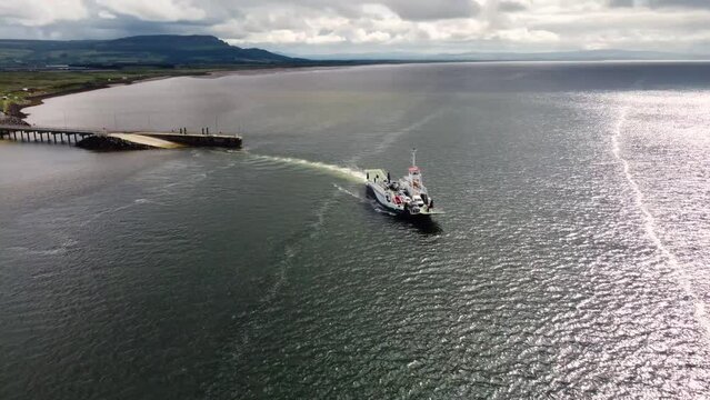 Aerial view of Lough Foyle Ferry Magilligan Greencastle Harbour Queens Port Co Donegal Ireland 26-04-24