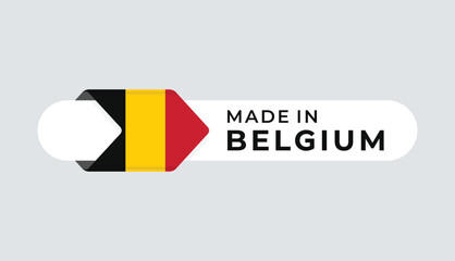 Made in Belgium vector label with arrow flag icon and round frame. for logo, label, insigna, seal, tag, sign, seal, symbol, badge, stamp, sticker, emblem, banner, design
