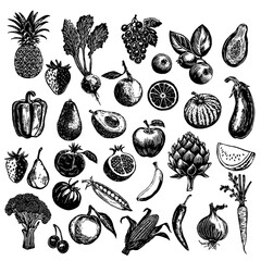 Fruits and Vegetables illustration set