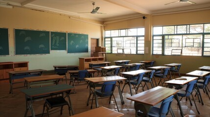 The classroom is furnished with desks and chairs, each one a testament to the commitment to providing a comfortable and functional learning environment.