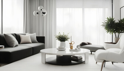 modern living room minimalist design and luxury furniture and decor. Generative AI