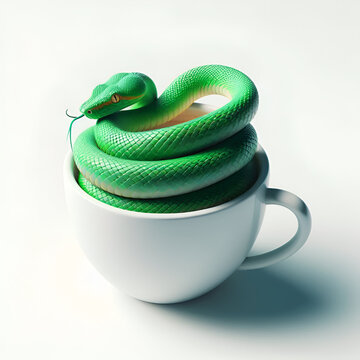 snake on a cup with a white background