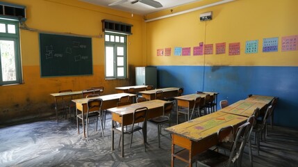 The classroom is furnished with desks and chairs, each one a testament to the commitment to providing a comfortable and functional learning environment.