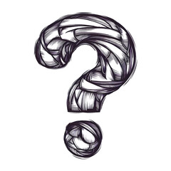 black and white shape question mark icon, isolate transparent background.