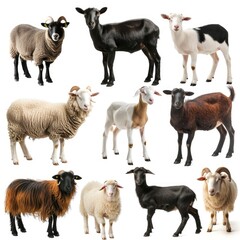 Sheep and Goats isolated on white background  