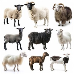 Sheep and Goats isolated on white background  