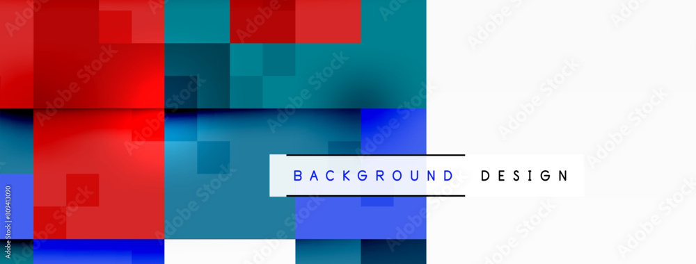 Poster a symmetric pattern of azure, electric blue, and magenta rectangles in parallel lines on a white bac