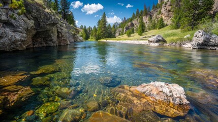 Fototapeta premium With its crystal-clear waters and pristine surroundings, the East Fork River in Wyoming offers a sanctuary for outdoor enthusiasts and nature lovers alike, providing a place of refuge and
