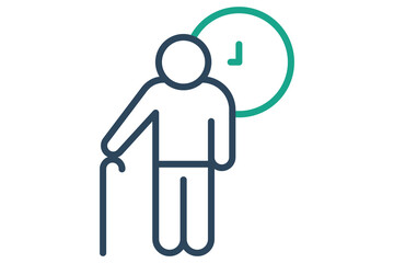 lifetime icon. people with clock. icon related to elderly. line icon style. old age element illustration