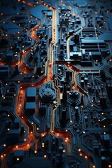 Fototapeta premium Circuit board with orange glowing lines