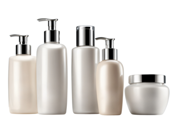 Set of skin care products on white background