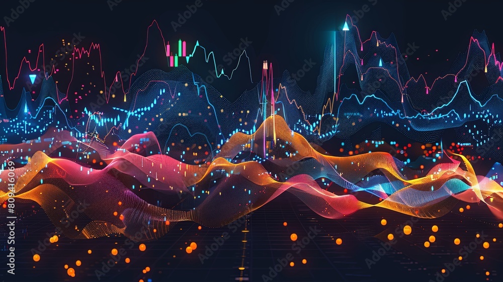 Poster visualizing market trends: showcase the movements of global stocks with visually engaging and insigh