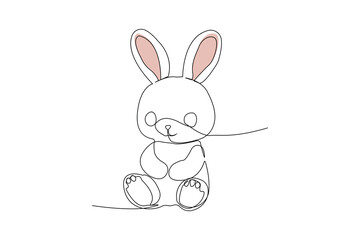Cute bunny doll one-line art drawing. Bunny toy continuous outline vector