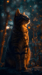 starry sky and lonely cat