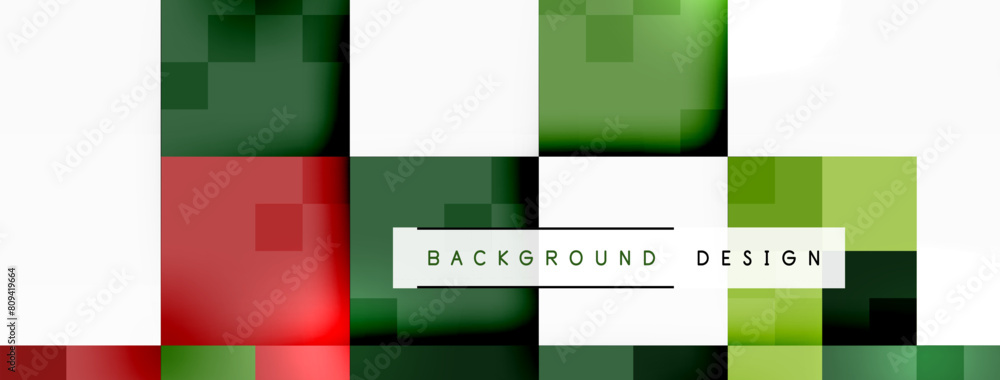 Poster a pattern of green and red checkered rectangles on a white background creates a symmetrical design. 