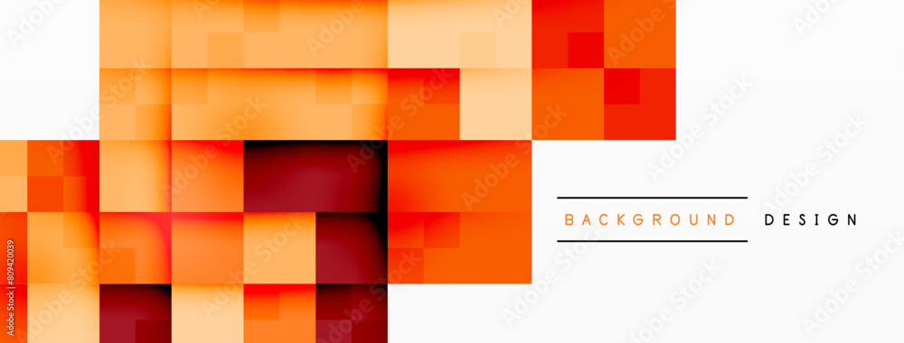 Poster a unique design featuring colorful orange squares on a white background, creating a vibrant and eyec