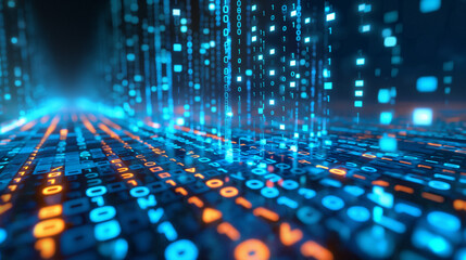 Fototapeta premium Information loop, encoded data, data stream 3D illustration. Linear waves in cyberspace. Electrical impulses in a neural network. Big data analytics. Hi-tech background.