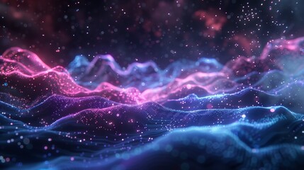 Obraz premium Abstract digital landscape with neon particles