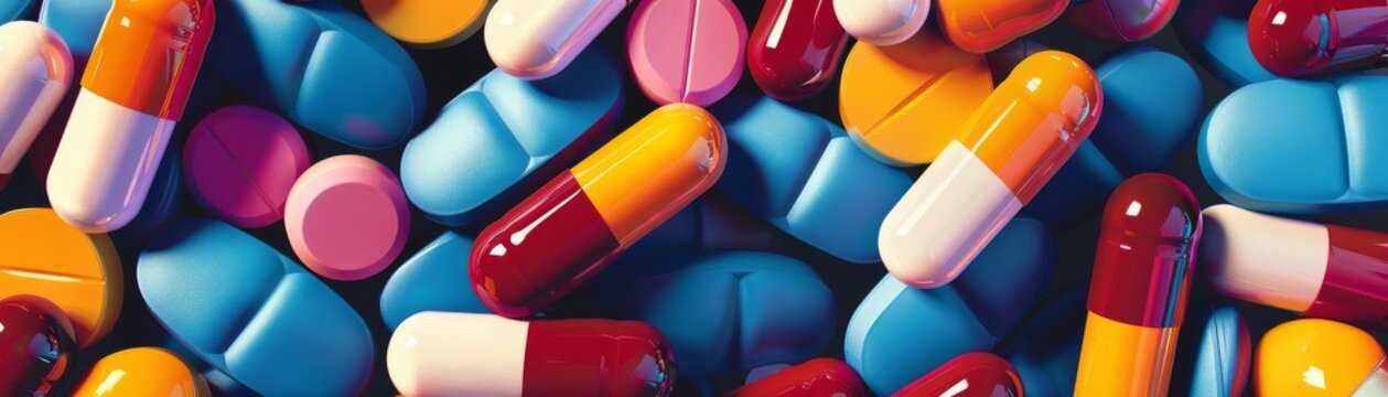 A seamless pattern of capsules and pills, suitable for backgrounds in pharmaceutical presentations or health blogs