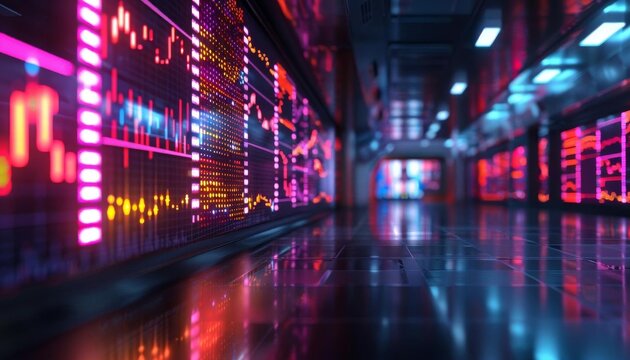 An innovative 3D stock market model showing complex algorithms and predictive analytics in action, perfect for advanced financial workshops
