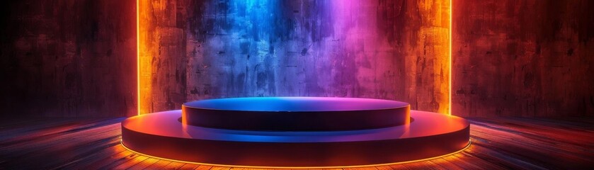 Brightly lit round podium in a studio, suitable for professional product photography and video demonstrations