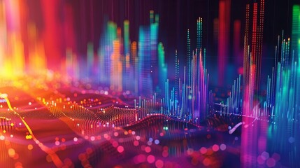 Fototapeta premium Detailed 3D scatter plot of stock prices over time, highlighted with color gradients to show price changes and trends