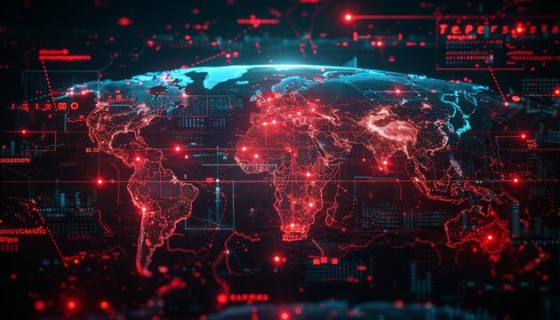 Cybersecurity threat map, ideal for network protection services and security monitoring