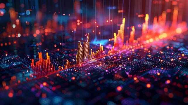 Detailed 3D scatter plot of stock prices over time, highlighted with color gradients to show price changes and trends