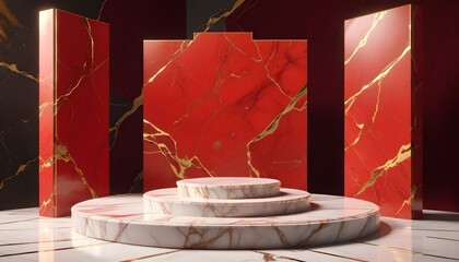 white Red marble podium background