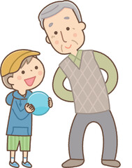 遊んでいるおじいちゃんと男の子