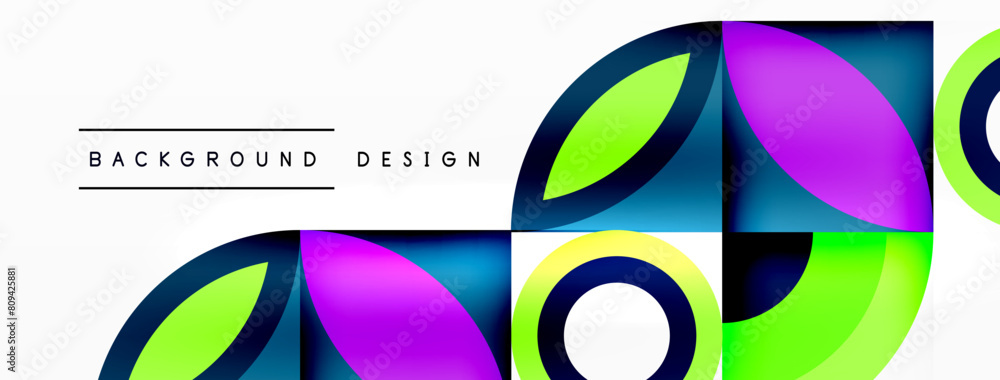Poster colorful circles and squares on a white background create a vibrant and eyecatching pattern. the mag