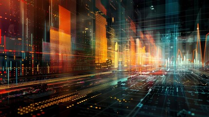 Naklejka premium Multilayer stock market graph, showing different data sources for comprehensive analysis