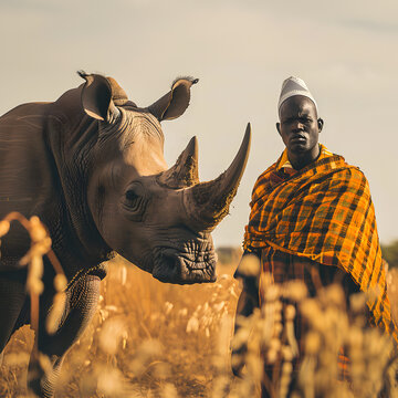 African tribesman with a Rhino 