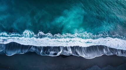 Dramatic Aerial View of a Black Sand Beach and Waves