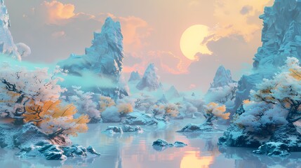 Colorful glowing traditional building illustration poster background